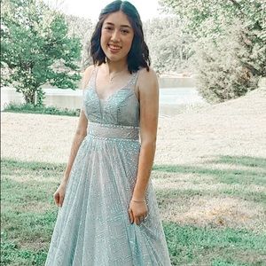 Macy’s Silver Sparkly Prom Dress - image 1